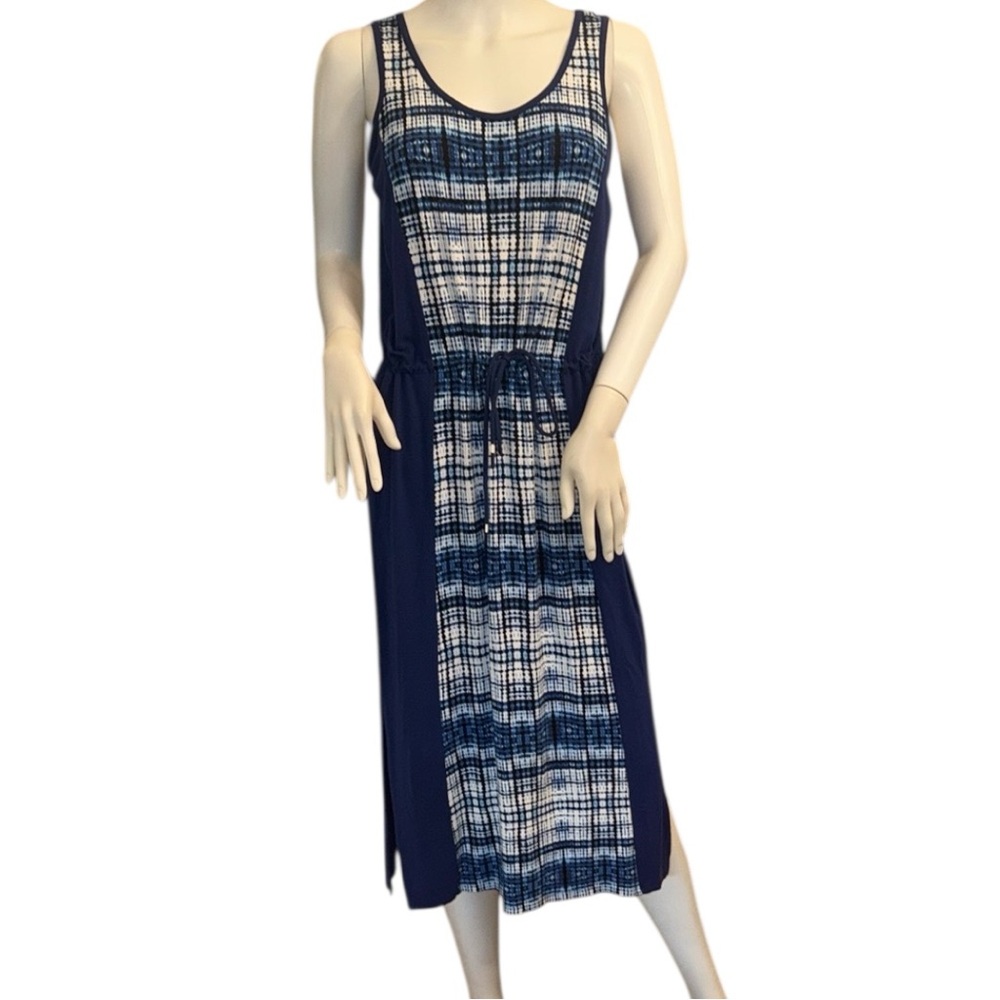 Brooks Brothers Blue and White Sleeveless Casual Midi Dress Size Medium